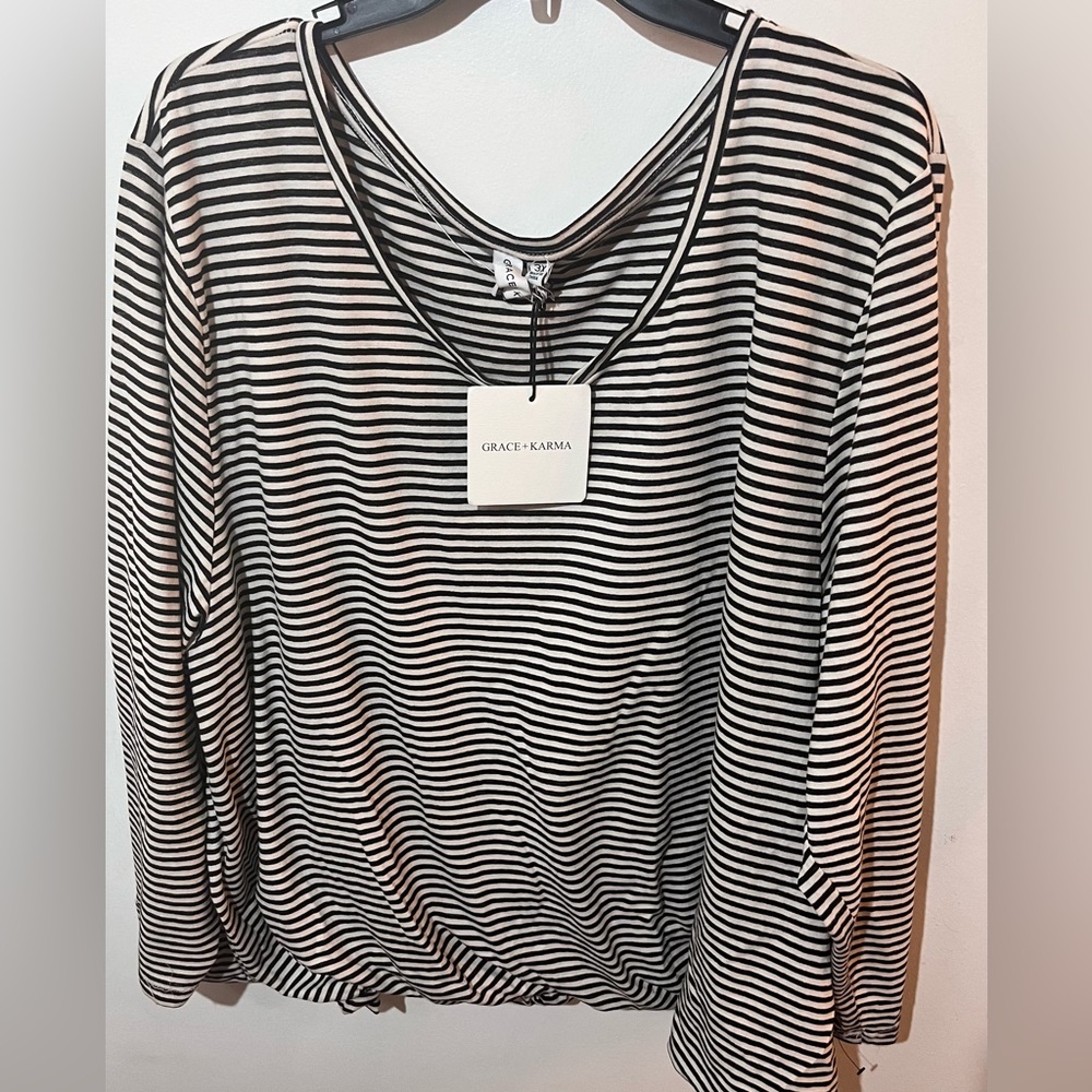 Black and White Striped Women's Top
